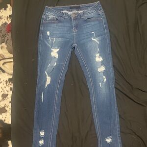 Trendy Distressed Blue Skinny Jeans